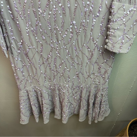 Mac Duggal sequin V-neck, long bishop sleeve trumpet dress Sz 10 - Picture 7 of 14